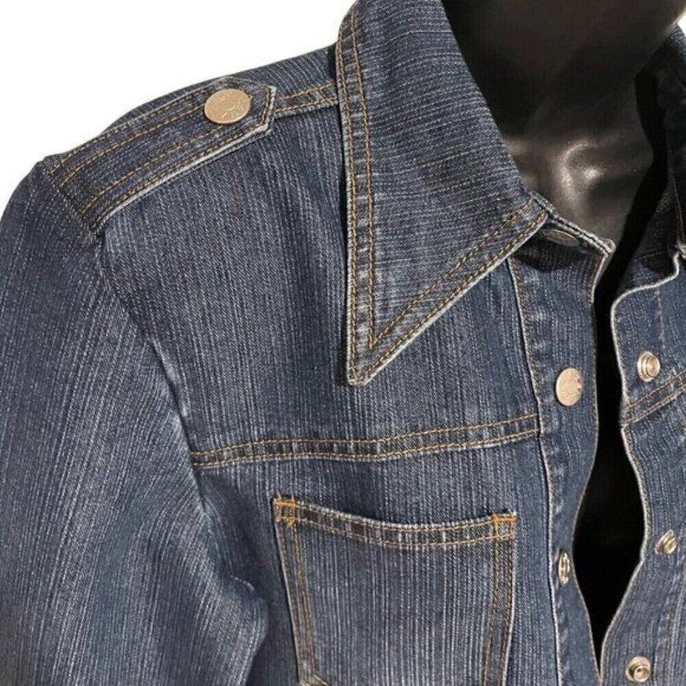 Zena Women Blue Denim Jacket Belted Snap Front Pocket Y2K Western Size M - Picture 3 of 10